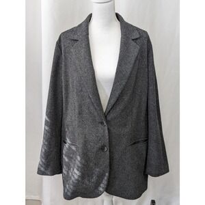 J. JILL! MICRO NUBBY FINISH BLACK, WHITE WOOL BLEND STRETCH JACKET! SZ L